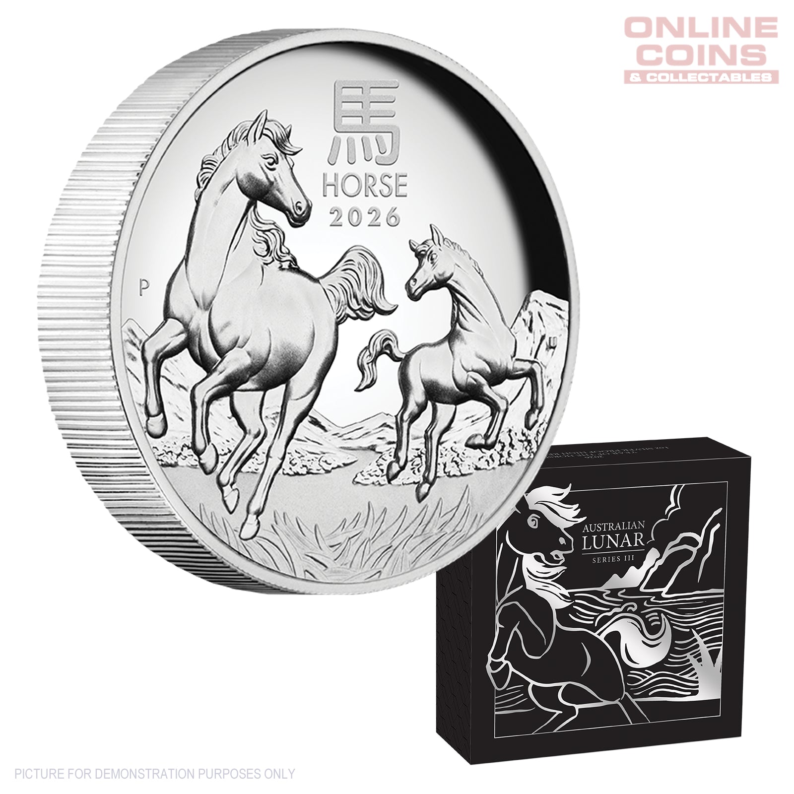 2026 Perth Mint 1oz Silver Proof High Relief Coin - Year of the Horse